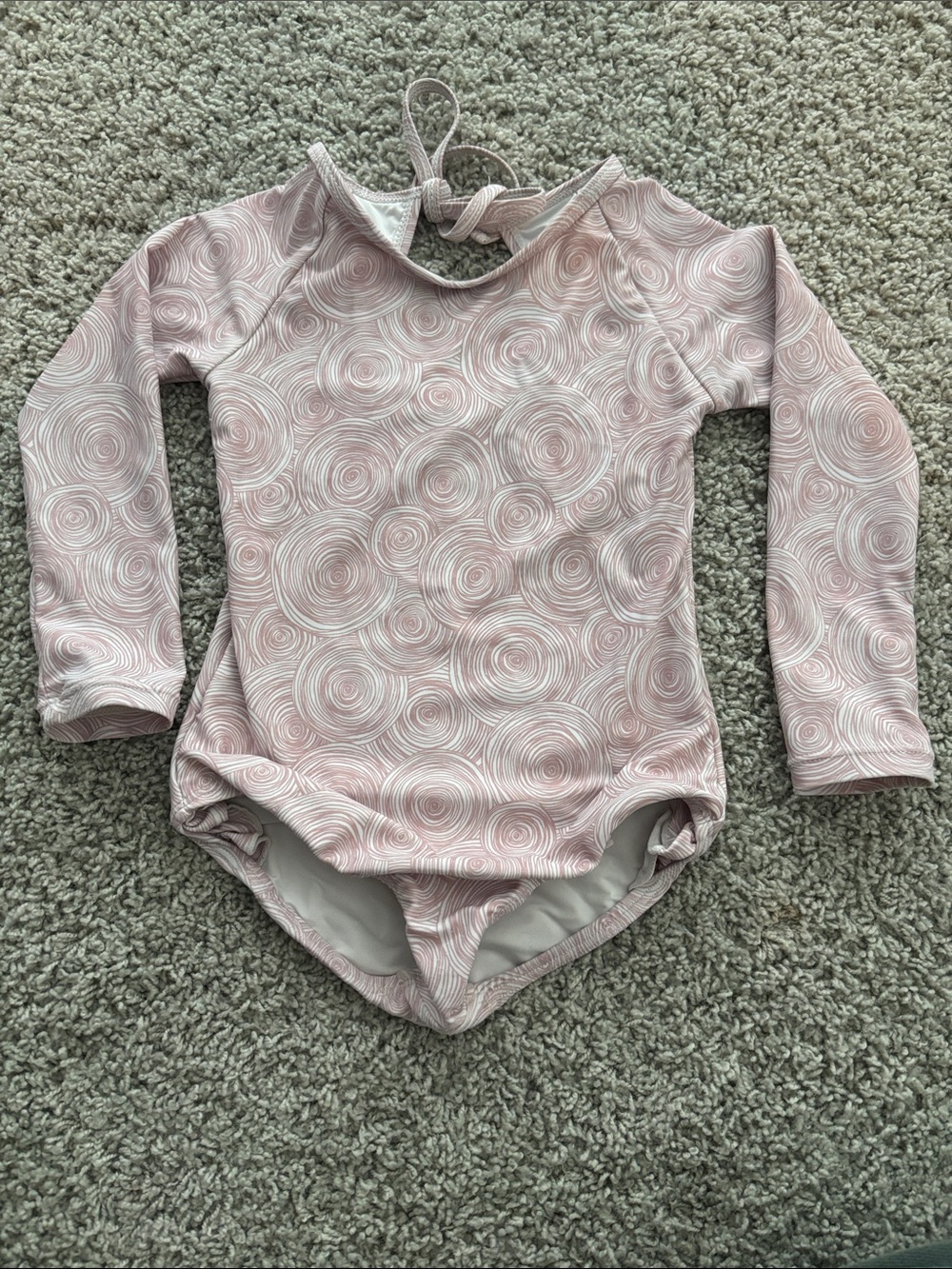 Kids Long-Sleeve Pink Swirl Rash Guard One-Piece Swim Suit